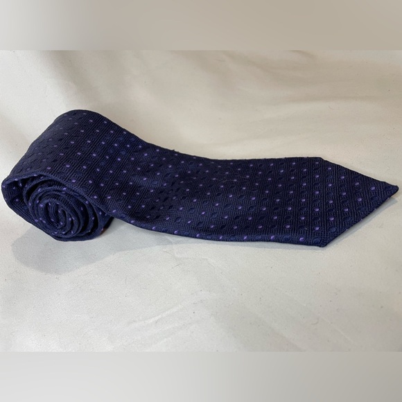 7 Downie St Silk Tie Geometric Dark Purple with Light Purple Dots Italy Preppy - Picture 2 of 7